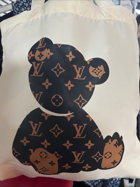Hand Crafted Handbags - Cream Tote with Black & Brown Monogram Bear Motif